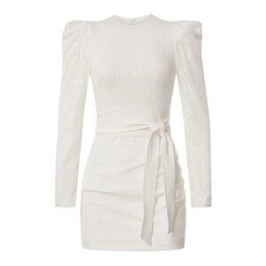 Elle Zeitoune M White Sequin Long Sleeve Alex Mini Dress Party NWT MSRP $330
